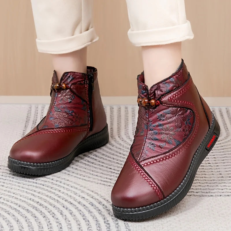 Robbie - Vintage Floral Leather Ankle Boots