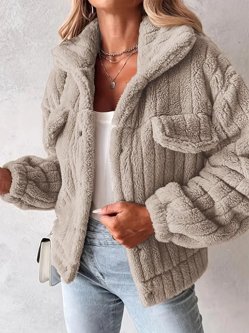 Narin - Casual Teddy Jacket With Faux Pocket
