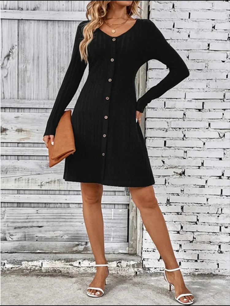 Yessie - V-Neck Button Dress