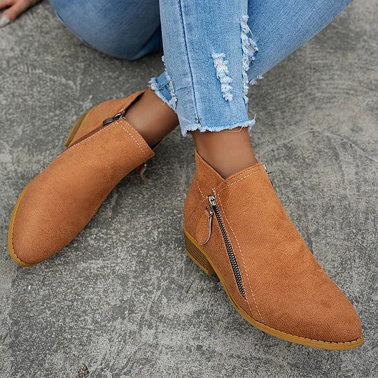 Farah - Orthopedic Leather Ankle Boots With Zipper