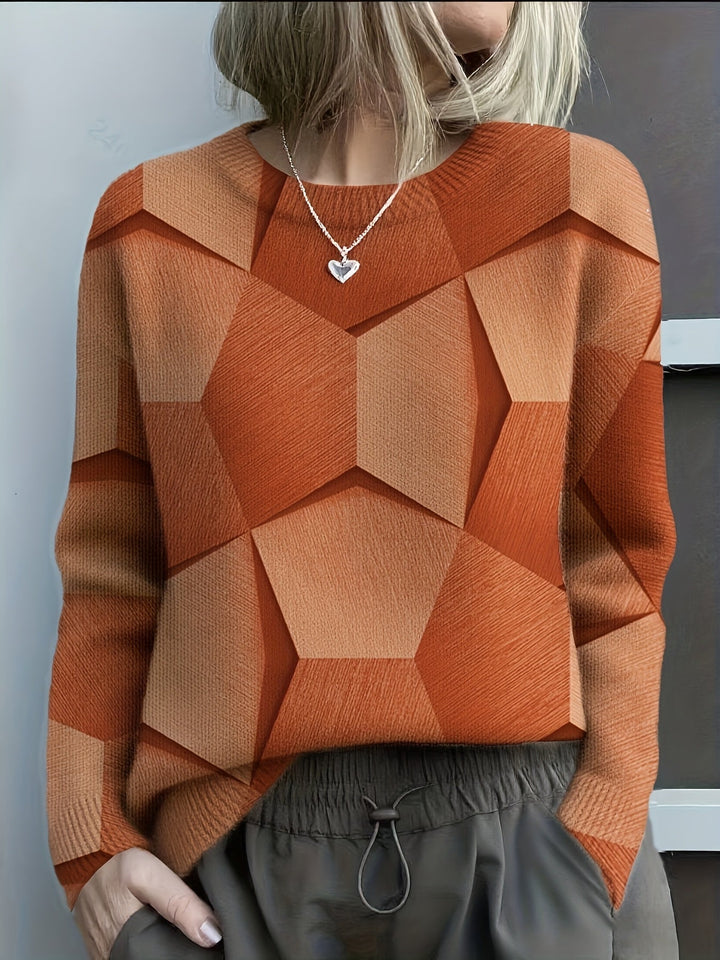 Bravina - Knitted 3D Geometric Print Sweater