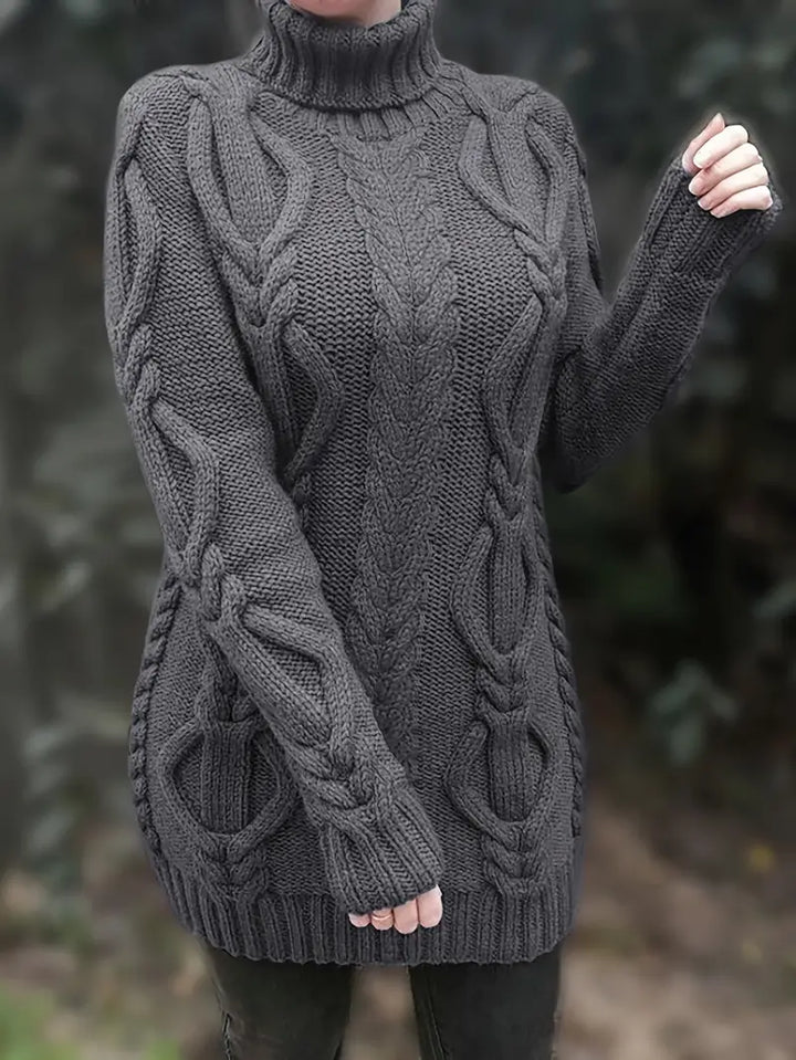 Narda - Chunky Cable Knitted Turtleneck Dress