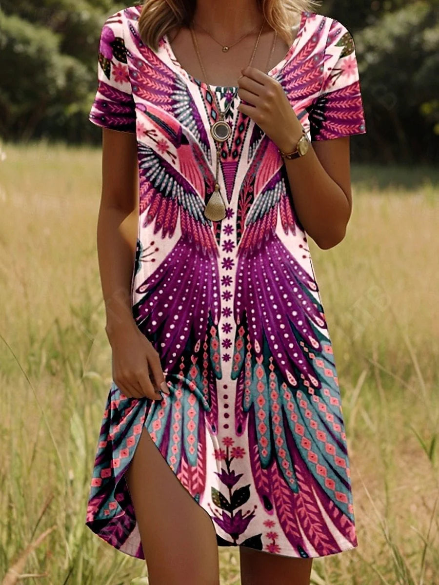 Linnea - Fashionable Short Sleeve Printed Dress