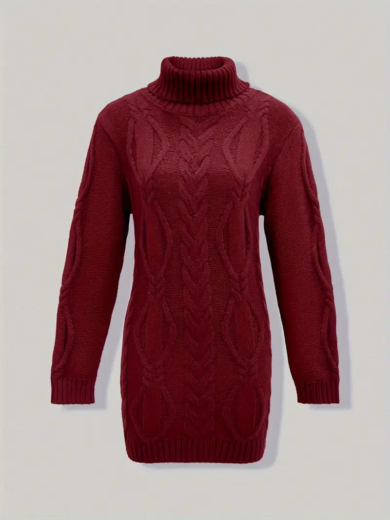 Narda - Chunky Cable Knitted Turtleneck Dress