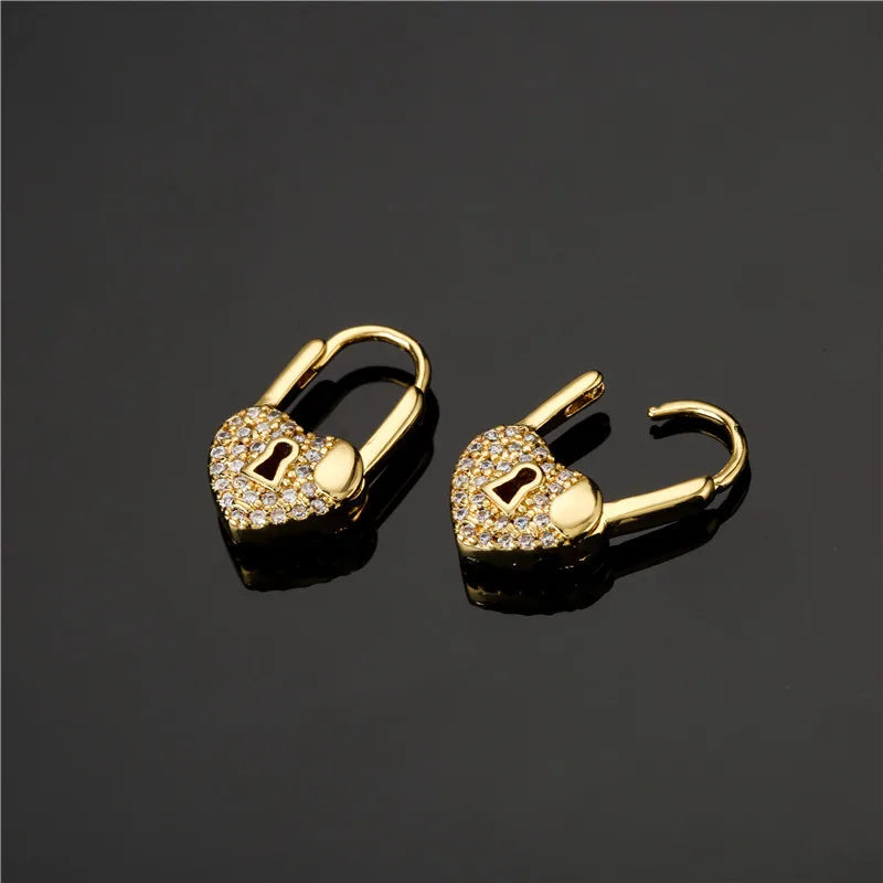 LuxeHeart - Heart Lock Hoop Earrings