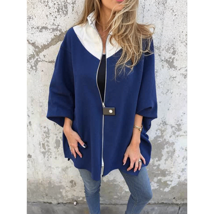 Francina - Loose Zipper Stand-Up Collar Coat