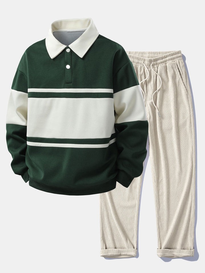 Jefro - Colorblock Sweatshirt And Corduroy Pants