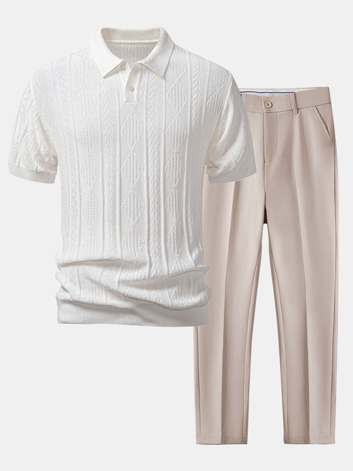 Henson - Geometric Jacquard Knit Polo Shirt & Slim-Fit Pants