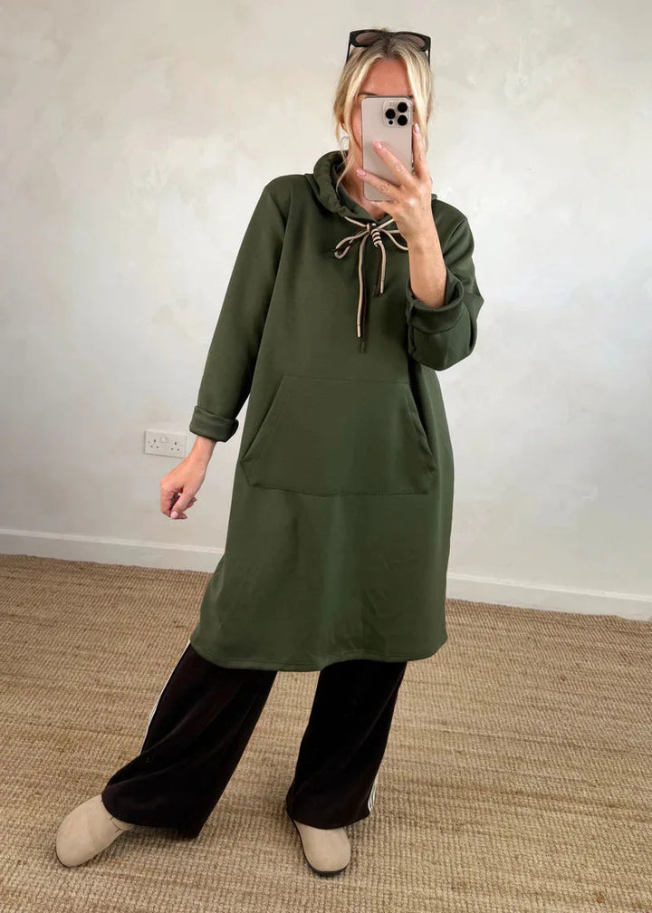 Michaella - Hooded Tunic Dress With Front Pockets
