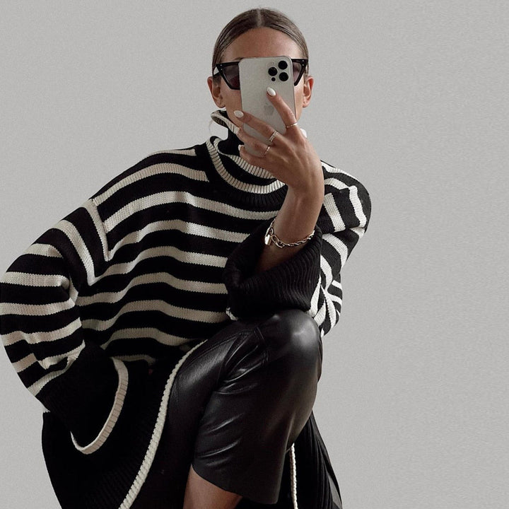 Kynesia - Oversized Striped Turtleneck Sweater