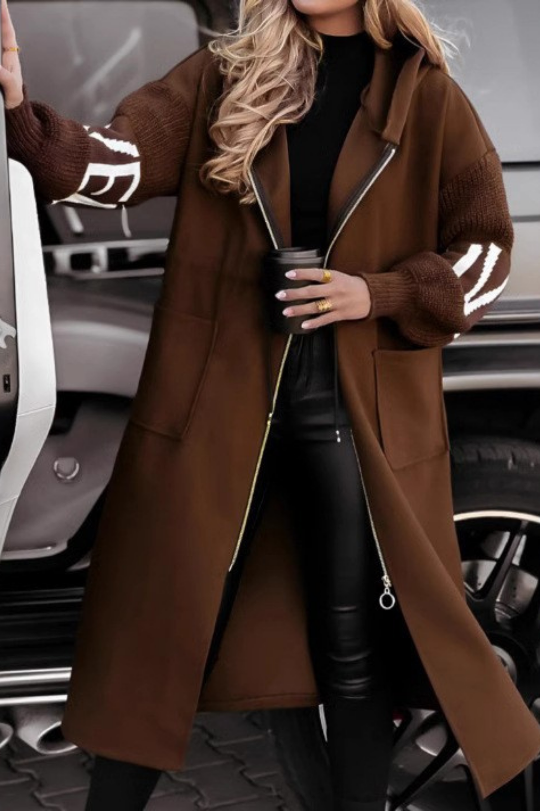 Lysanne - Longline Hooded Coat With Pockets