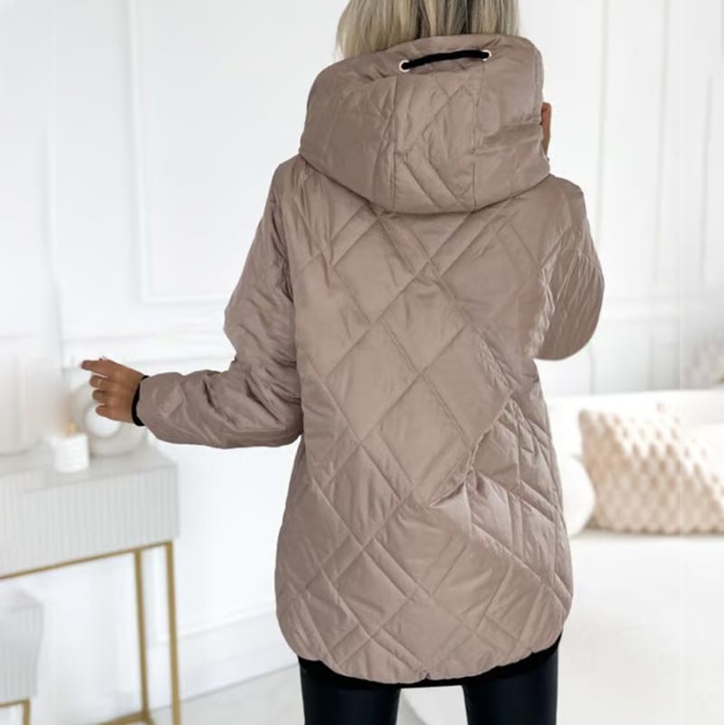 Kialina - Quilted Hooded Parka with Front Zipper