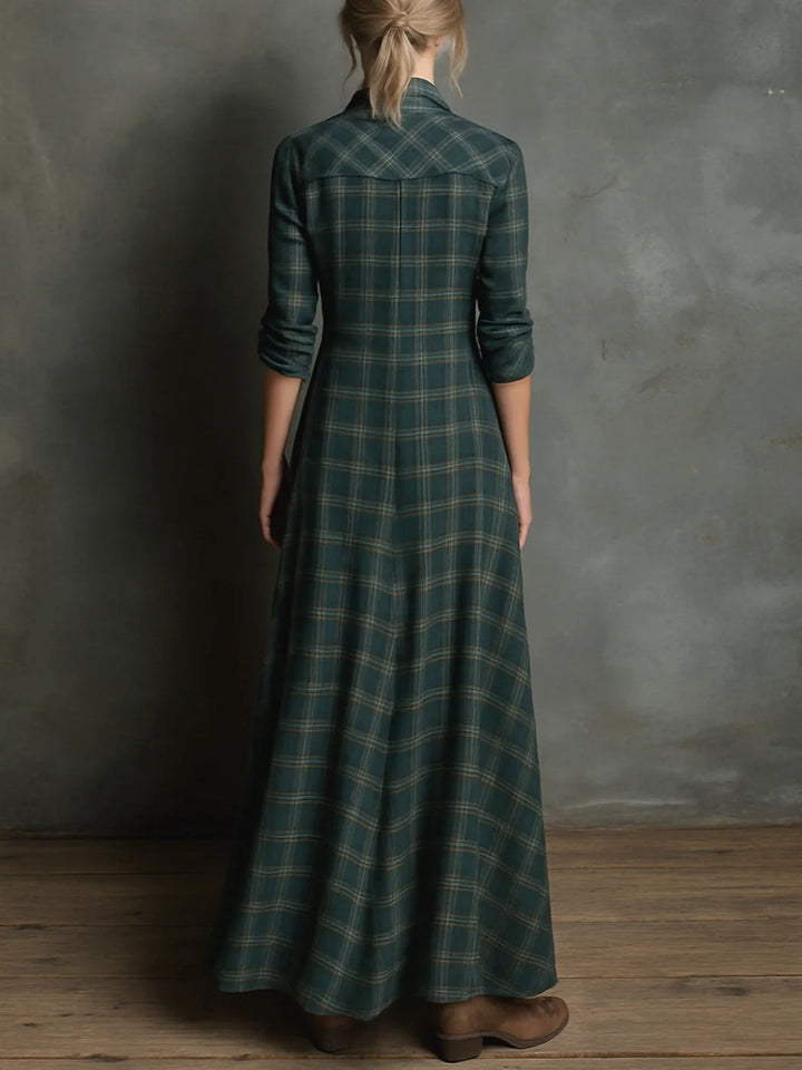 Jaelyn - Maxi Dress With Green Checked Lapels