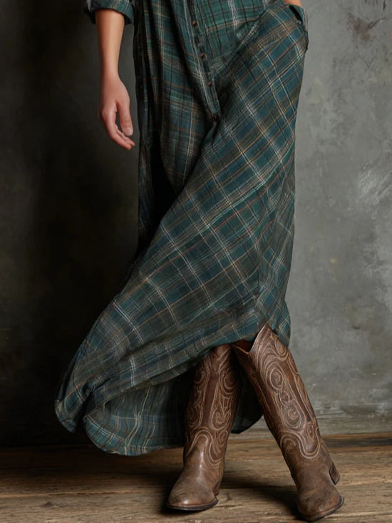 Jaelyn - Maxi Dress With Green Checked Lapels