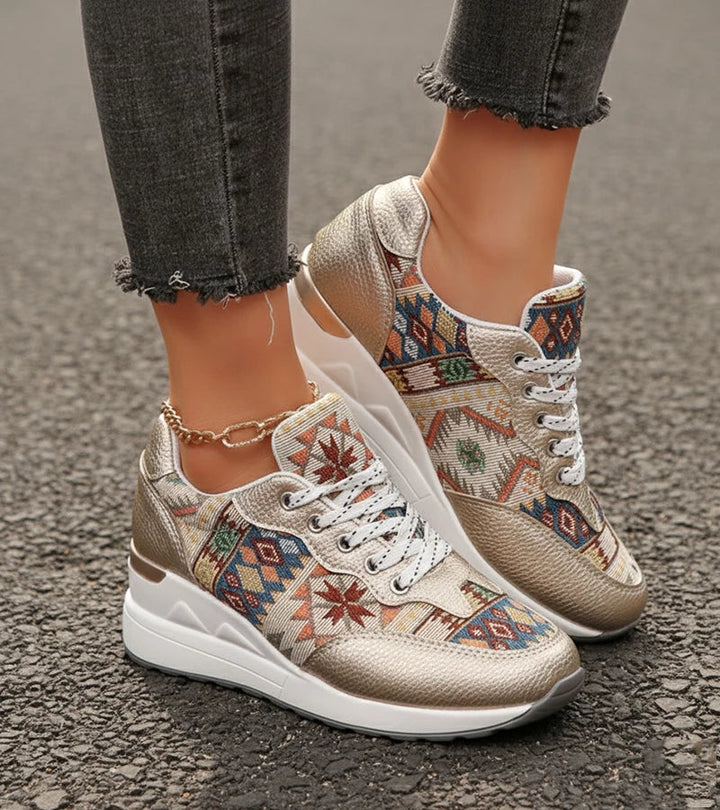Znaya - Boho Geometric Lace Up Sneakers