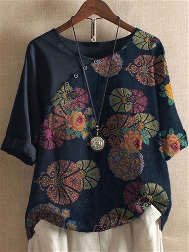 Adoria - Boho Floral Print Blouse with Button