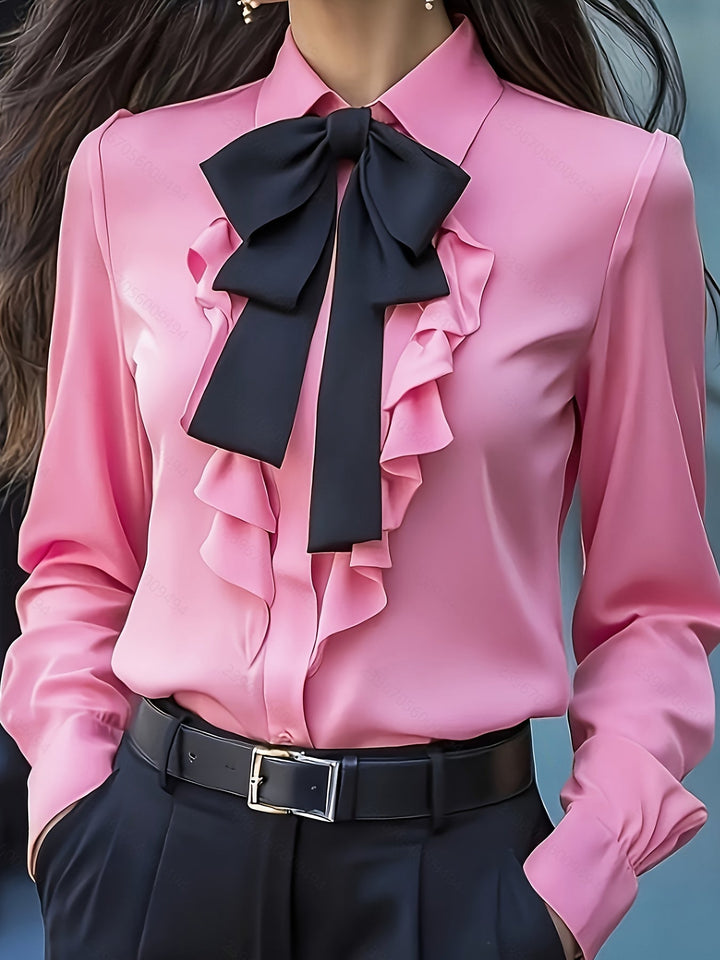 Dwyna - Long Sleeve Button Up Blouse With Ruffled Bow