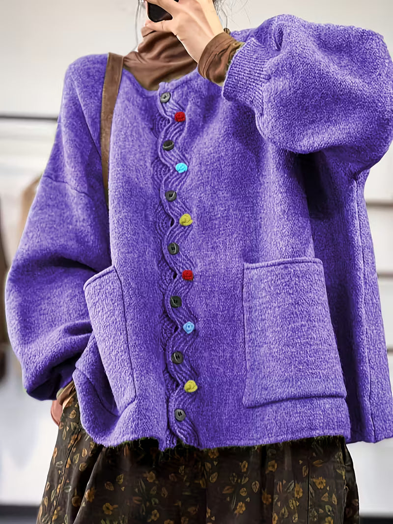 Kynza - Oversize Cardigan With Colorful Button Front