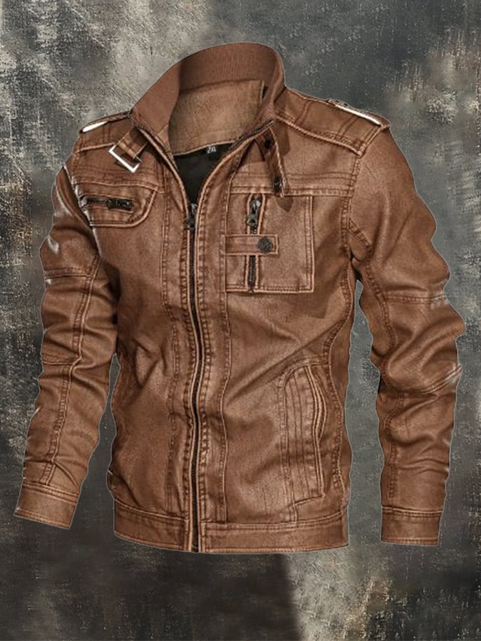 Ricky - Vintage Leather Outdoor Jacket With Multiple Pocket