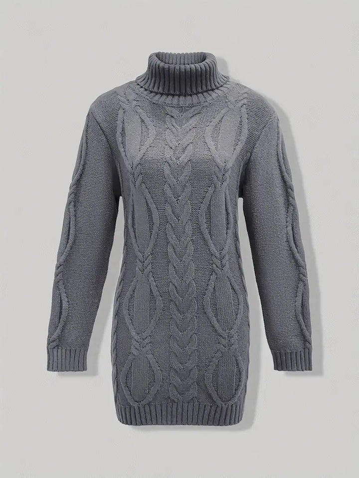 Narda - Chunky Cable Knitted Turtleneck Dress