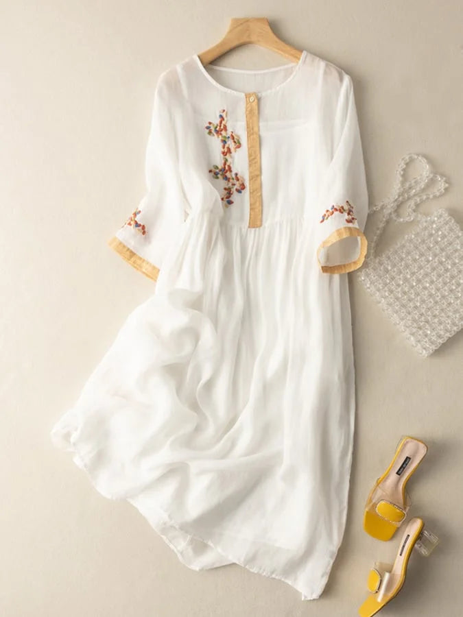 Anoshka - Ethnic Style Cotton And Linen  Dress