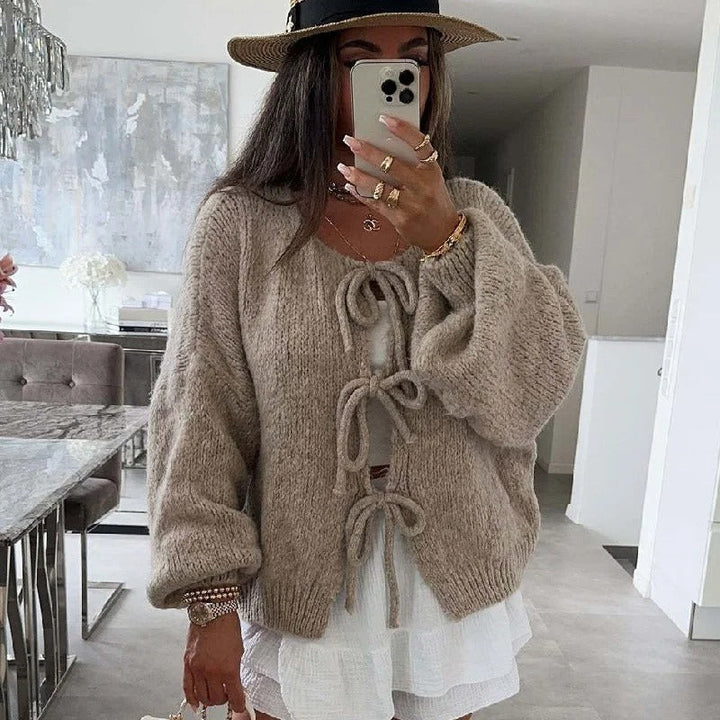 Mya - Fall Tie Front Knitted Cardigan