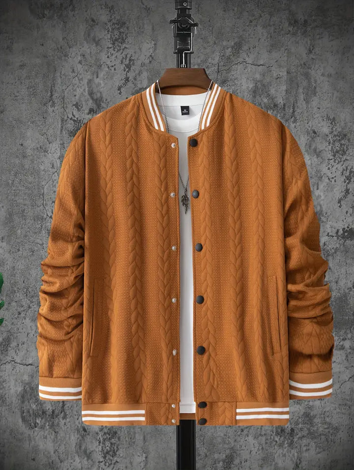Felips - Stripe Decor Jacquard Baseball Jacket