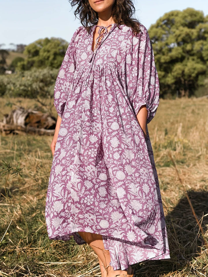 Janna - V Neck Floral Midi Dress