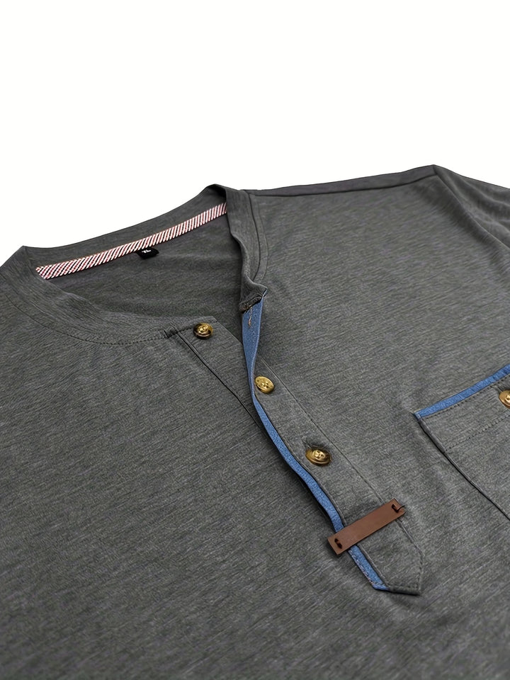Saxon - Elegant Round Neck T Shirt With Pocket