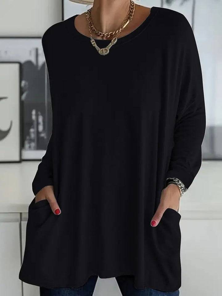 Dorine - Round Neck Tunic Top with Pockets