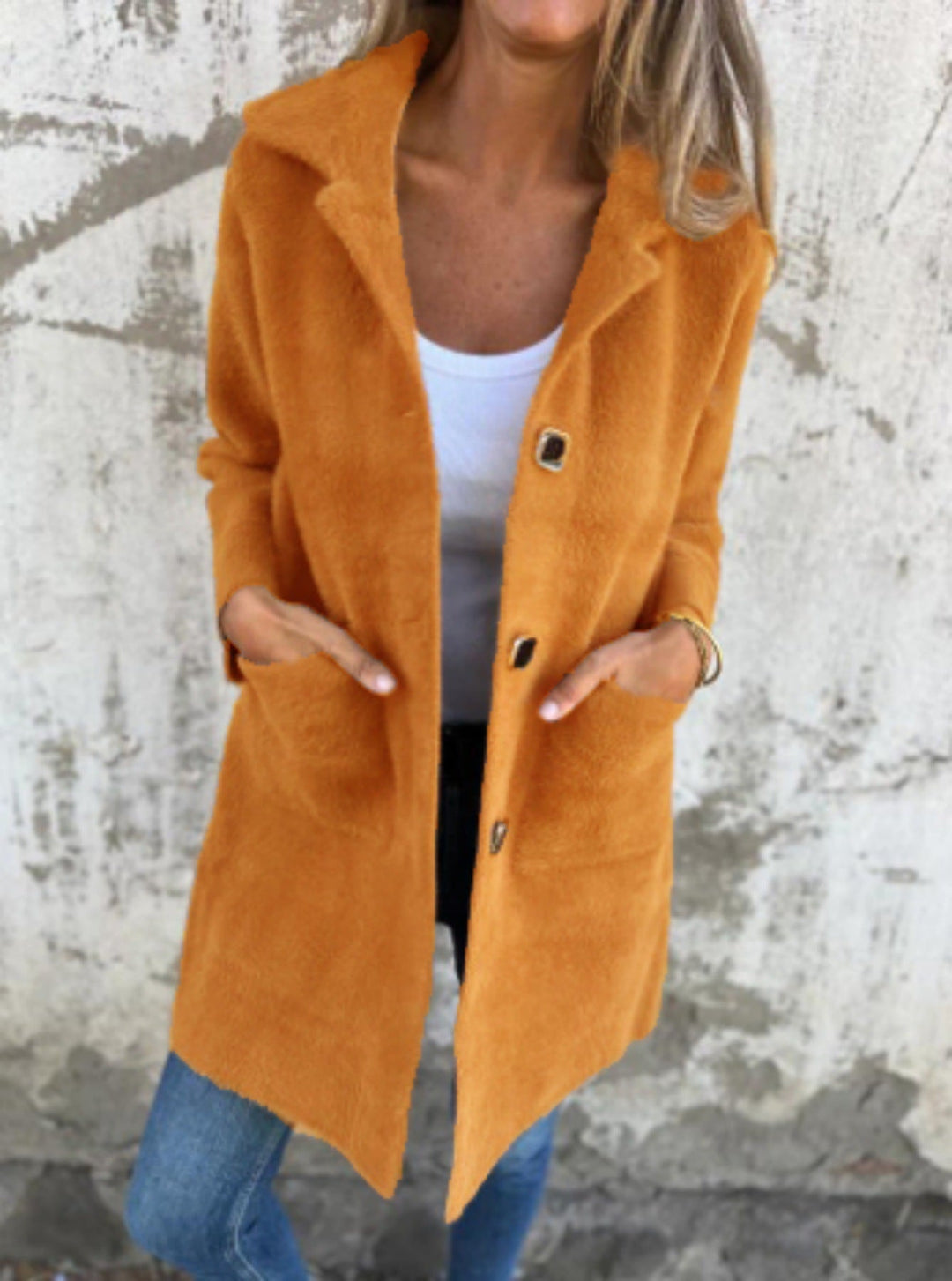 Rionna - Long Sleeve Button Up Coat With Pockets