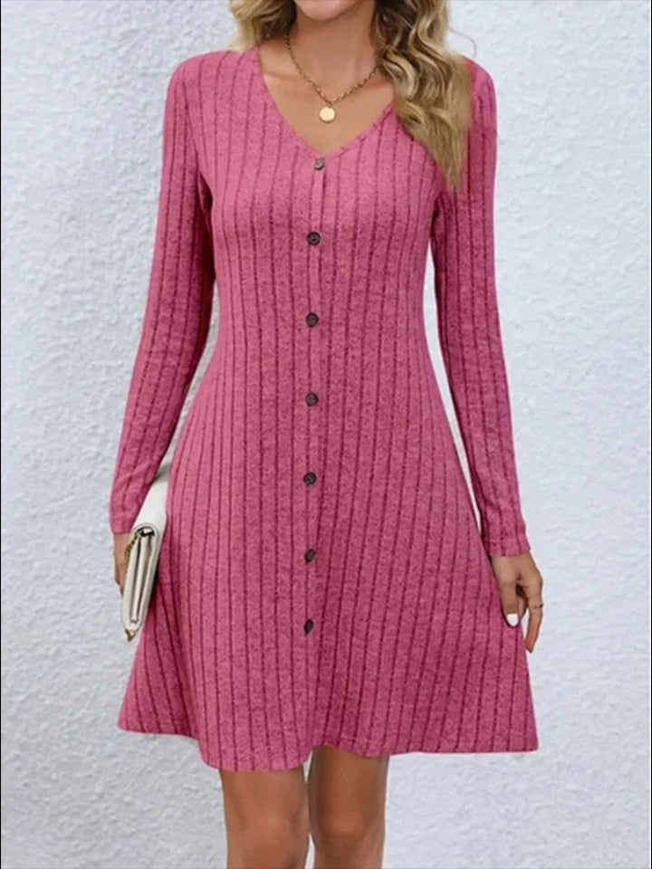 Yessie - V-Neck Button Dress