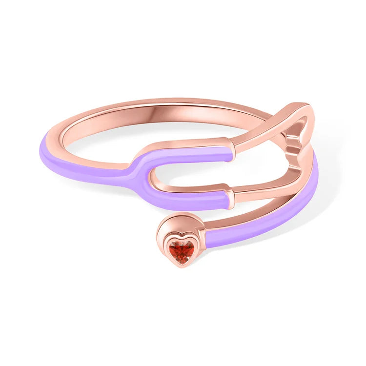 Caitleen - Stethoscope Ring With Heart Birthstone