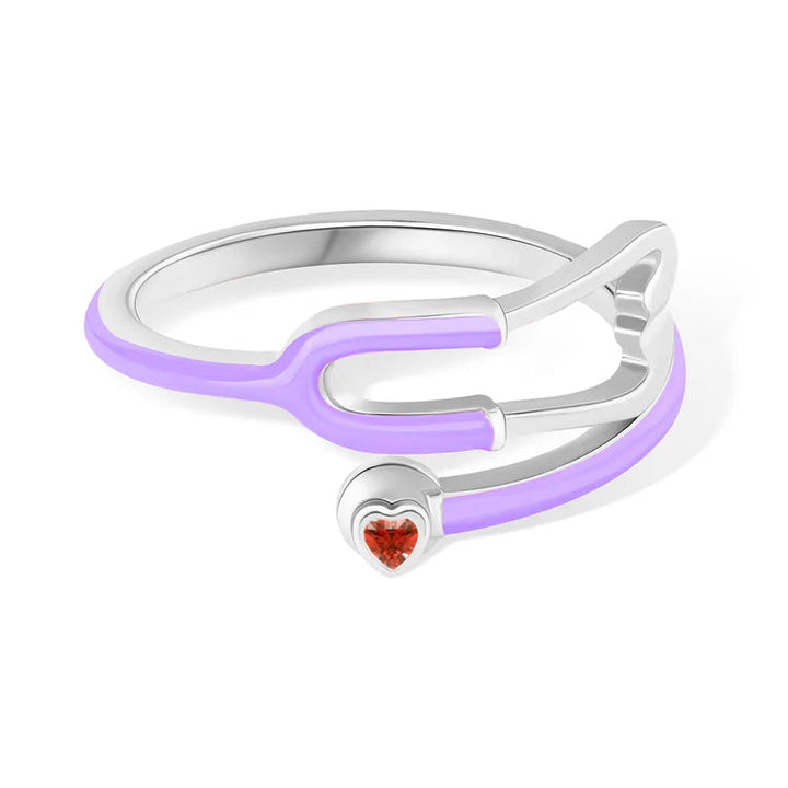 Caitleen - Stethoscope Ring With Heart Birthstone