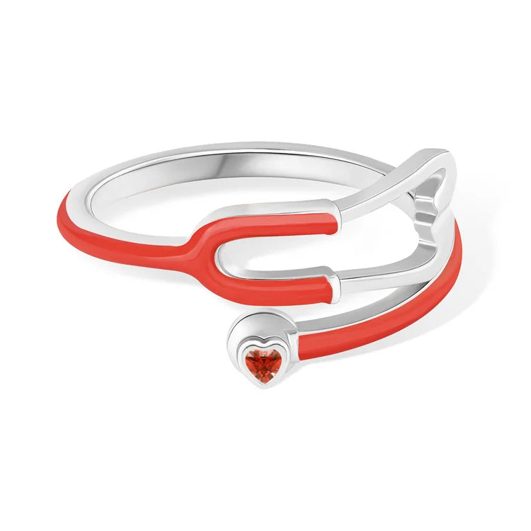 Caitleen - Stethoscope Ring With Heart Birthstone