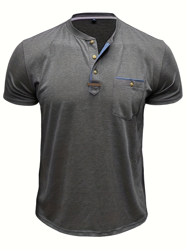 Saxon - Elegant Round Neck T Shirt With Pocket