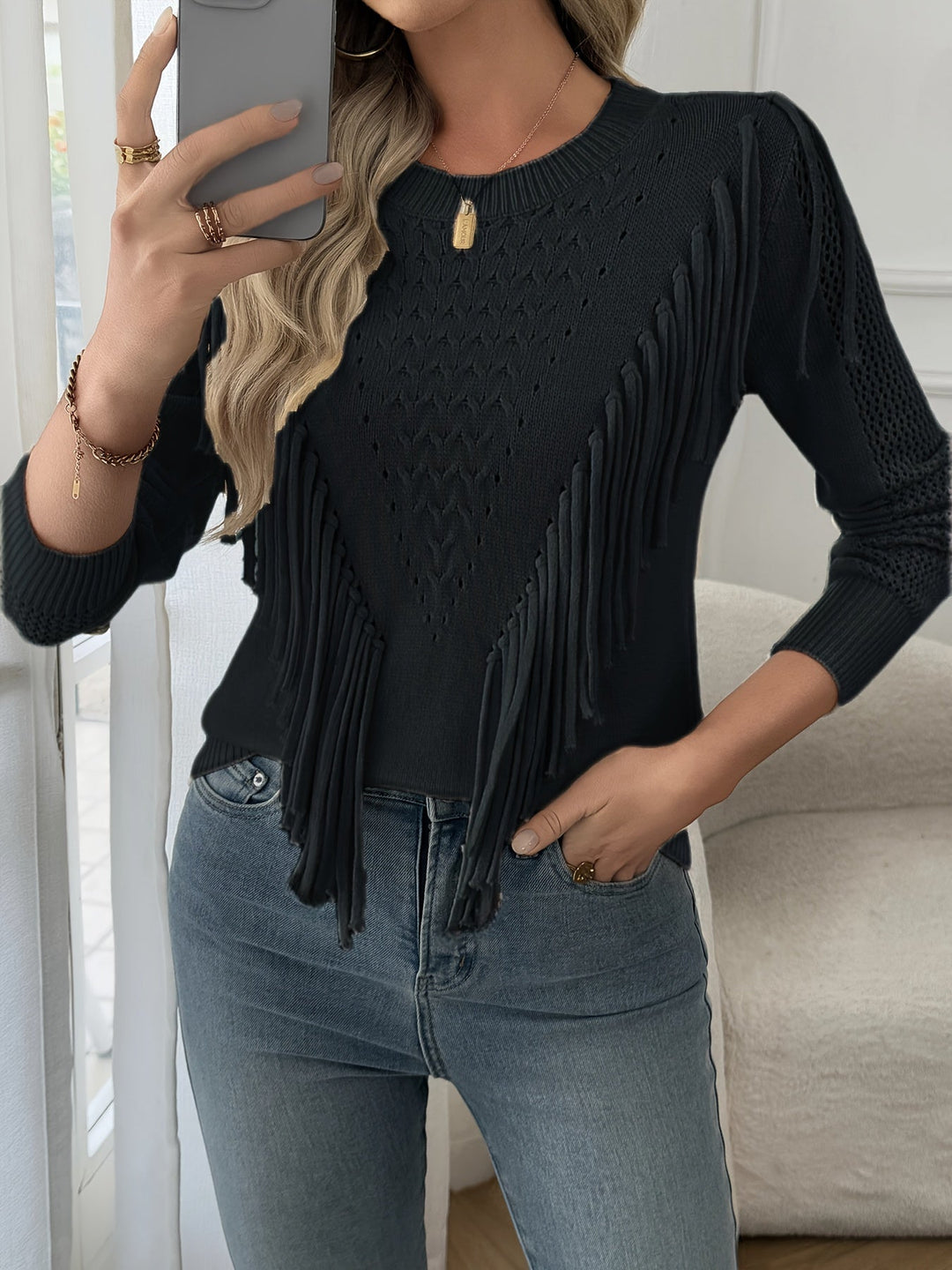 Thindra - Fringed Sweater With Long Sleeve