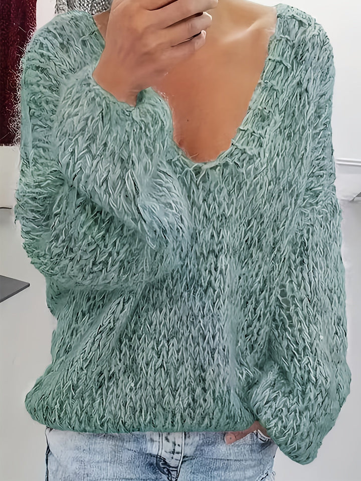 Vriona - Knitted Long Sleeve Sweater With V-Neck