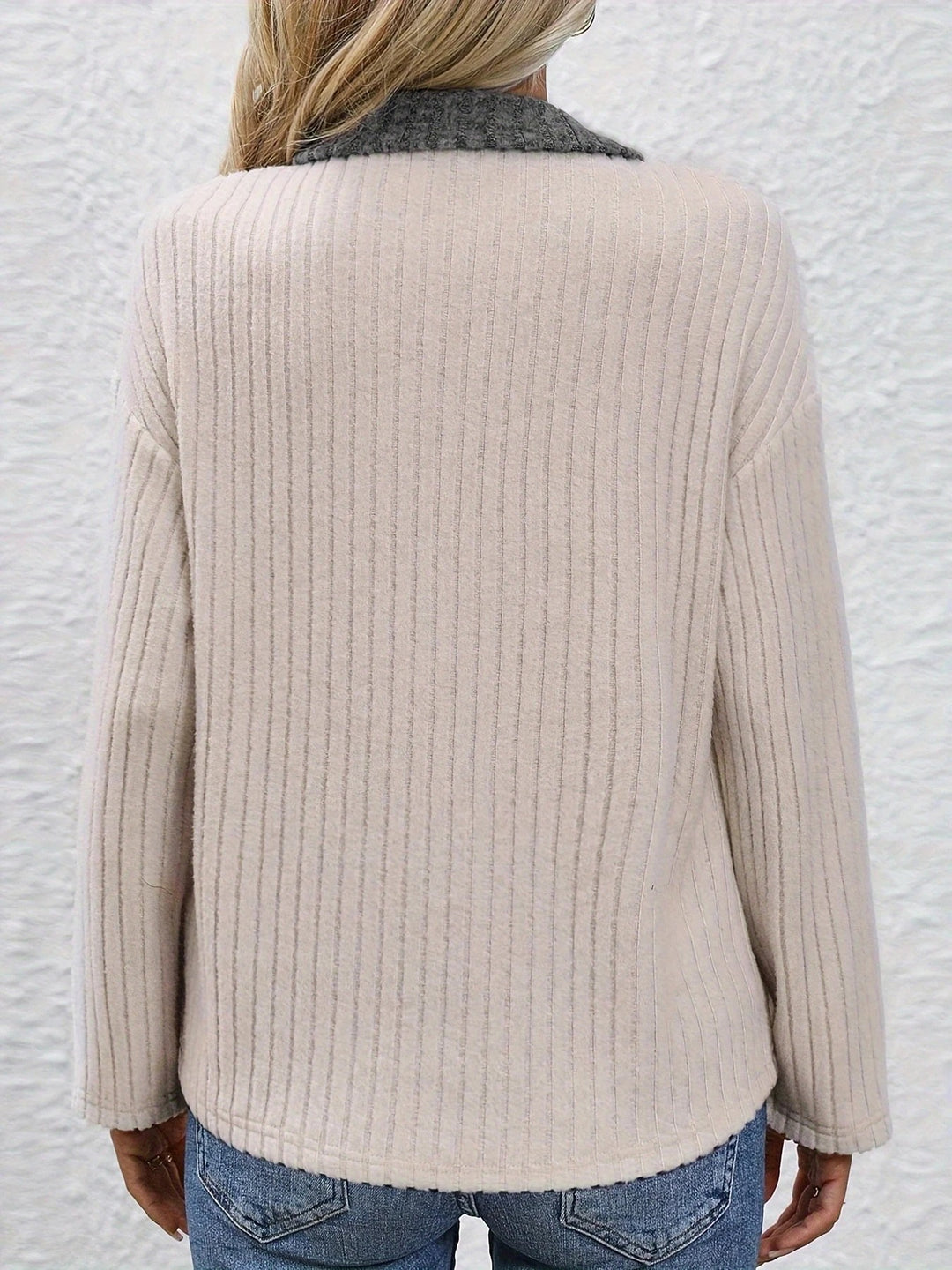 Yanna - Fashion Pit Stripe Polo Collar Button Top