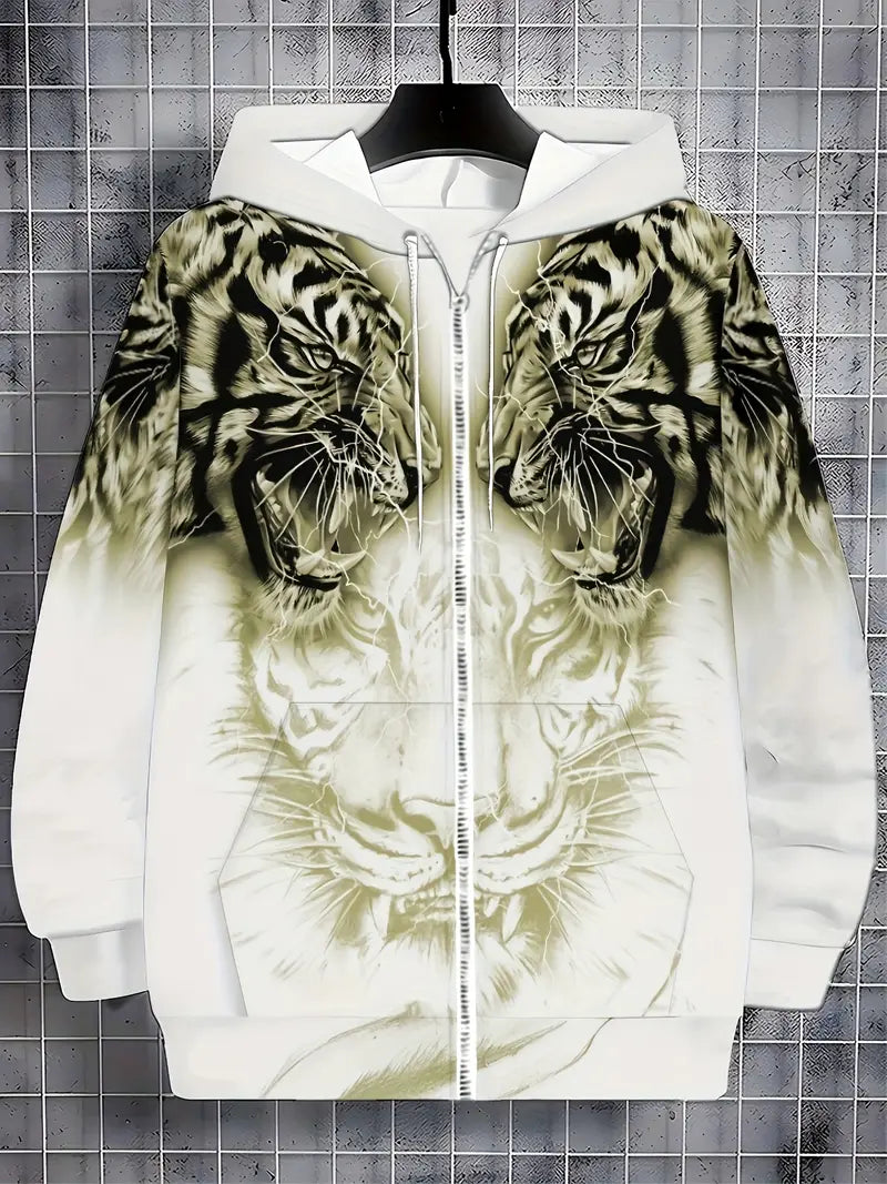 Murillo - Casual Long Sleeve Hoodie Jacket With Tiger Print