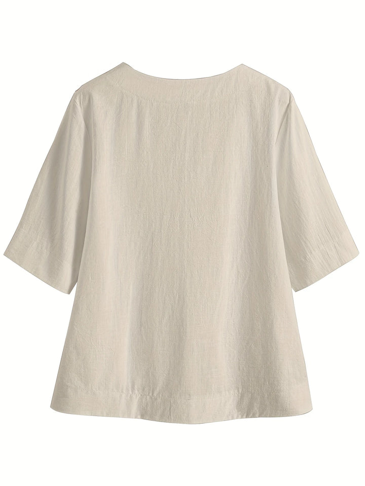 Mattea - Casual Loose Fitting Top With V Neck
