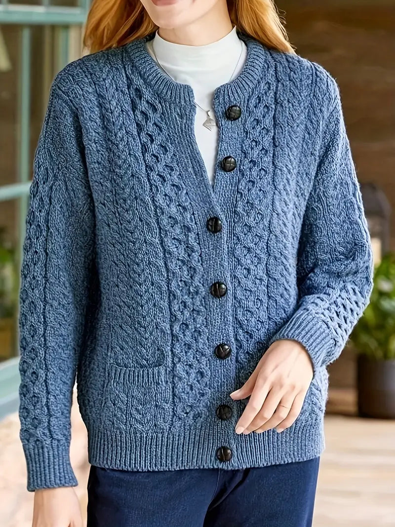 Audree - Cable Knitted Button Up Cardigan Sweater