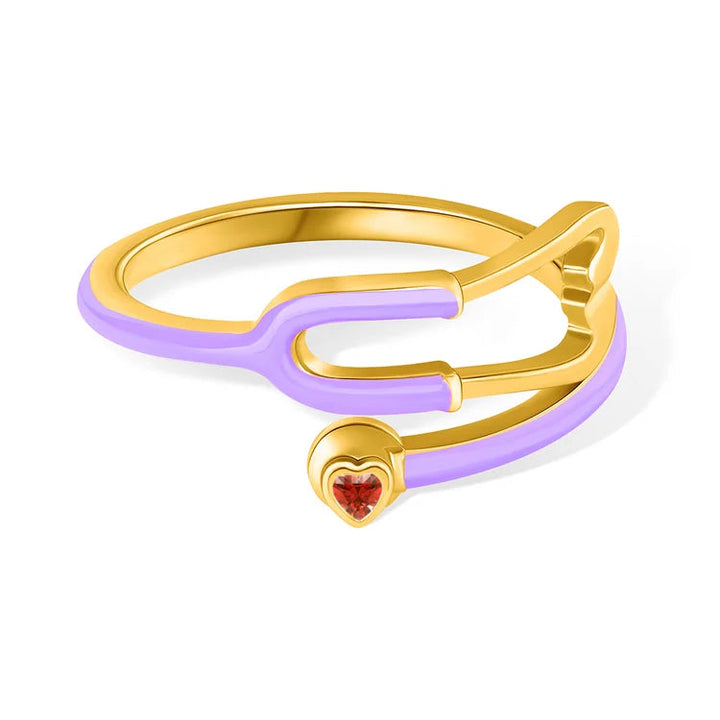Caitleen - Stethoscope Ring With Heart Birthstone