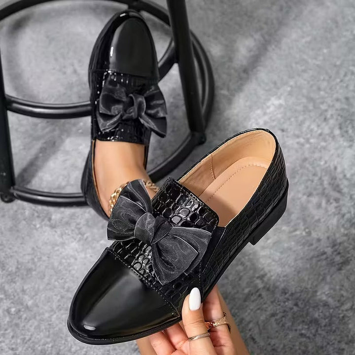 Nalira - Orthopedic Leather Loafers With Bow