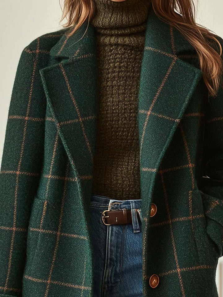 Karmen - Retro Lapels Checked Tweed Coat