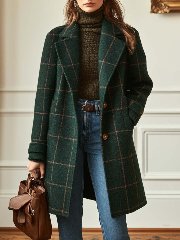 Karmen - Retro Lapels Checked Tweed Coat