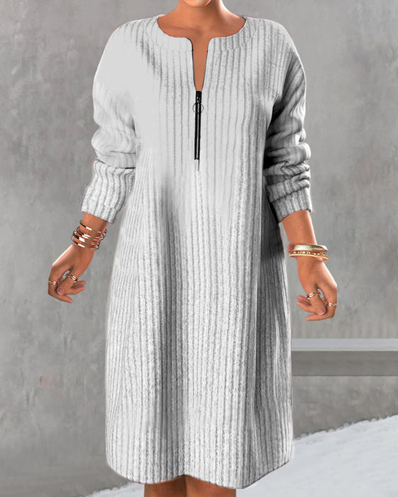 Nalea - Solid Color Dress With Zipper