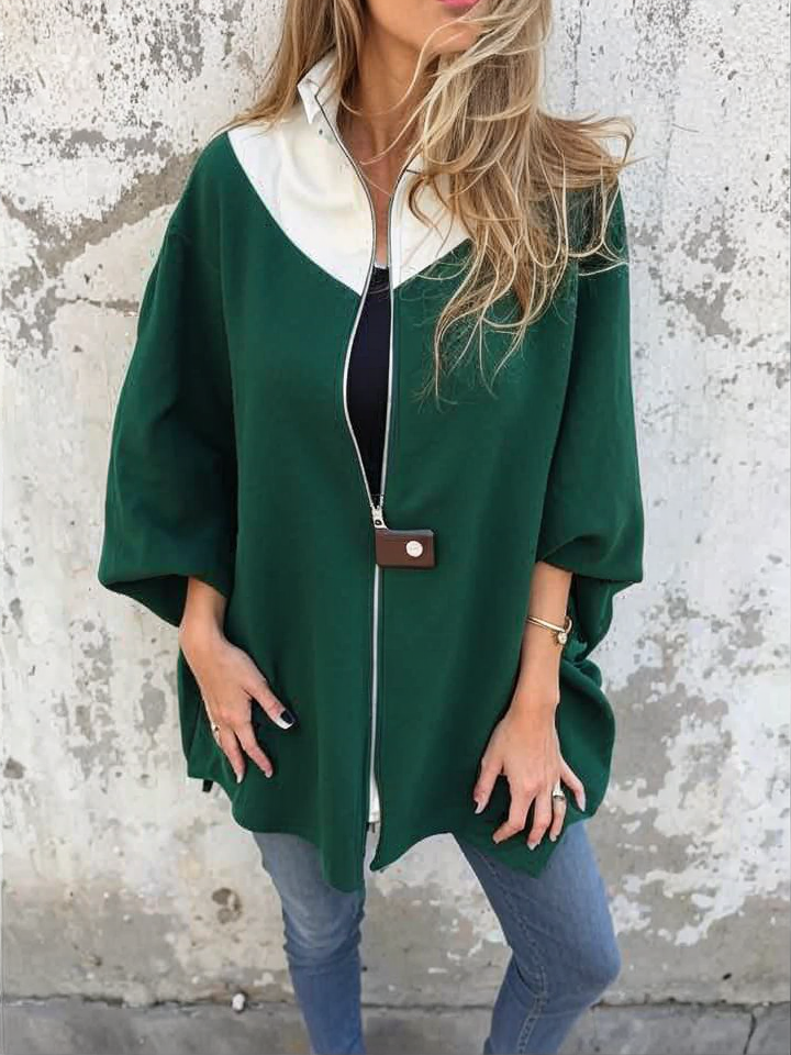 Francina - Loose Zipper Stand-Up Collar Coat