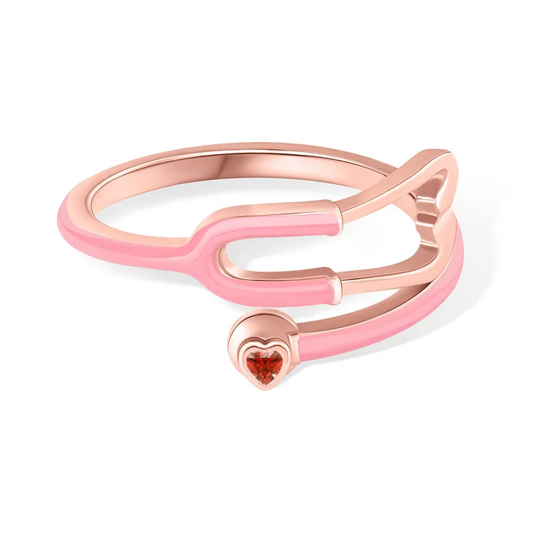 Caitleen - Stethoscope Ring With Heart Birthstone