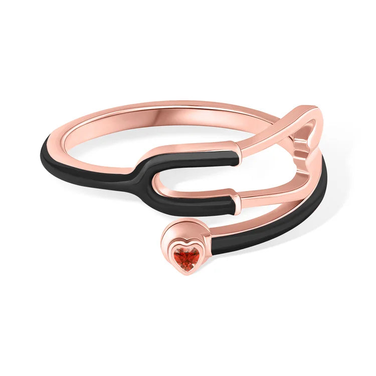 Caitleen - Stethoscope Ring With Heart Birthstone